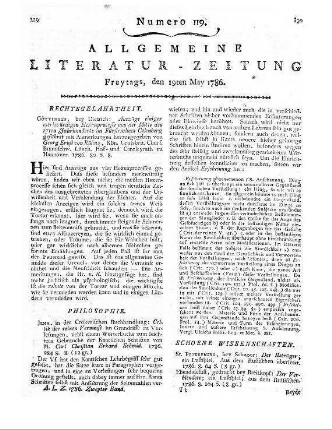 Schwäbisches Magazin zur Beförderung der Aufklärung. Bd. 1, St. 1. Hrsg. von J. Kern. Ulm: Wohler 1786