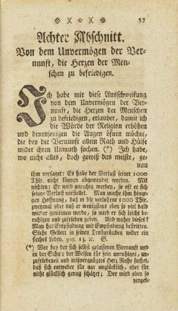 Achter Abschnitt. Von dem Unvermögen der Vernunft, die Herzen der Menschen zu befriedigen.
