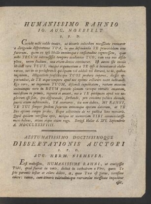 Aestumatissimo Doctissimoque Dissertationis Auctori