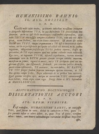 Aestumatissimo Doctissimoque Dissertationis Auctori