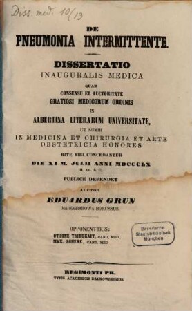 De pneumonia intermittente : (Diss. inaug.)