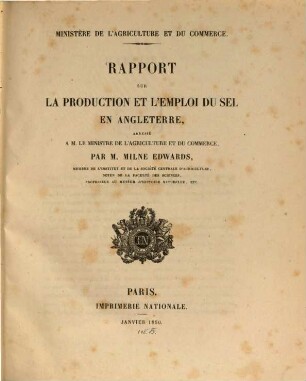 Rapport sur la production et l'emploi du sel en Angleterre