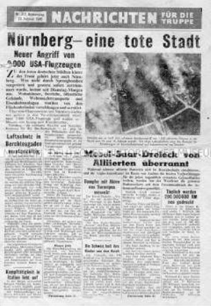 Nachrichtenblatt der US-Armee für die Wehrmacht u.a. zur Bombardierung von Nürnberg