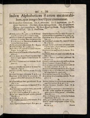 Index Alphabeticus Rerum memorabilium