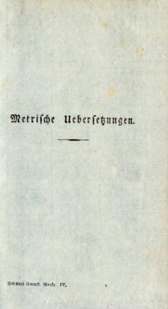 Metrische Uebersetzungen