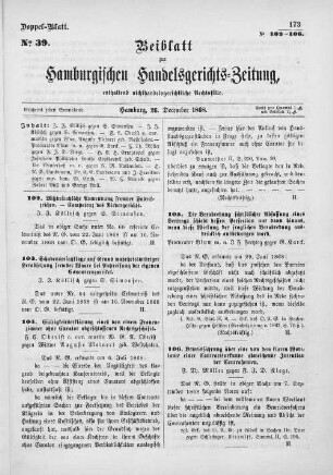 Beiblatt zur hamburgischen Handelsgerichts-Zeitung No. 39. Hamburg, 26. Dezember 1868.