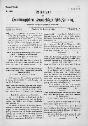 Beiblatt zur hamburgischen Handelsgerichts-Zeitung No. 39. Hamburg, 26. Dezember 1868.