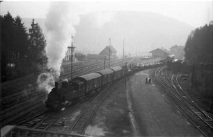 Dampflok 21, G (St) 305, Bahnhof Eyach, Übergabegleis von 1901, geändert zur direkten Einfahrt wegen der Militärzüge 1985