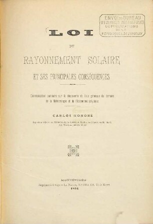 Loi du rayonnement solaire et ses principales conséquences