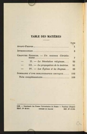 Table des matières