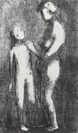 Aktgruppe Mutter und Tochter, sich anblickend (verworfene Arbeit)