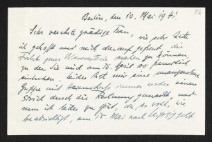 Brief von Carl F. W. Behl an Margarete Hauptmann