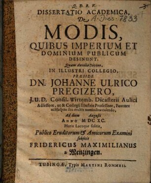 Dissertatio Academica, De Modis, Quibus Imperium Et Dominium Publicum Desinunt