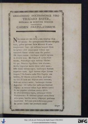 Ornatissimo Doctissimoque Viro Thadaeo Bayer, Supremos In Medicina Honores Consecutoro Carmen Gratulatorium.