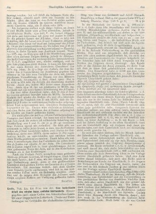 609-613 [Rezension] Goltz, Ed. Frhr. von der, Eine textkritische Arbeit des zehnten bezw. sechsten Jahrhunderts. Herausgegeben nach einem Codex des Athosklosters Lawra