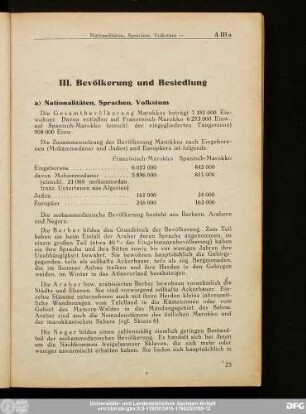 III. Bevölkerung und Besiedlung