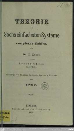 1,1: Theorie der sechs einfachsten Systemer complexer Zahlen