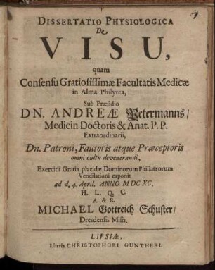 Dissertatio Physiologica De Visu