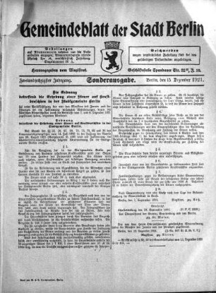 Sonderausgabe, 13. Dezember 1921