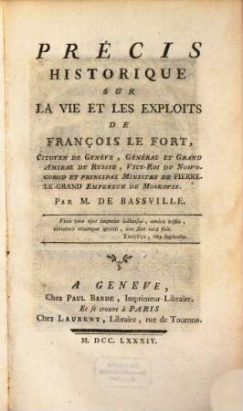 Précis historique sur la Vie ... de Franc. Lefort