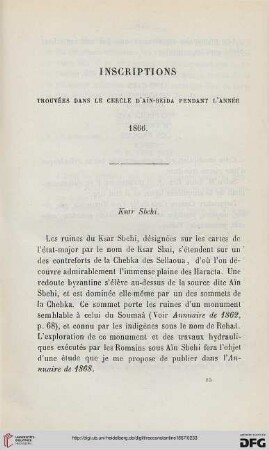 Sér. 2: Inscriptions trouvées dans le cercle d'Aїn-Beїda pendant l'année 1866