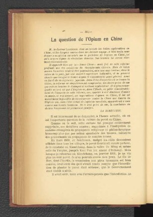 La question de l'Opium en Chine.