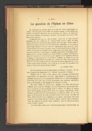 La question de l'Opium en Chine.