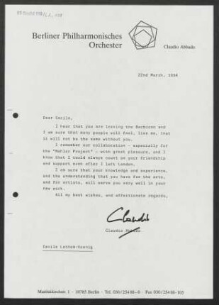 Brief an Cecile Latham-Koenig, 22.03.1994