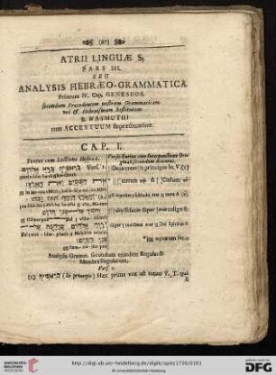 Pars III: Seu Analysis Hebræo-Grammatica