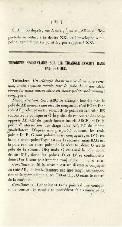 Théorème segmentaire sur le triangle inscrit dans une conique.