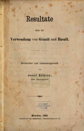 Resultate über die Verwendung von Granit und Basalt