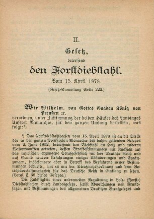 II. Gesetz, betreffend den Forstdiebstahl. Vom 15. April 1878
