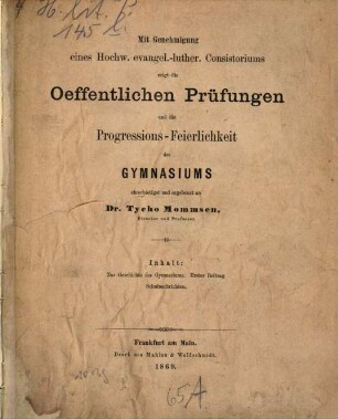 Zur Geschichte des Gymnasiums in Frankfurt : Erster Beitrag. (57 S.) Programm