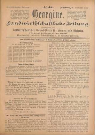 Zweiundsechzigster Jahrgang. No. 44. Insterburg, 1. November 1894.