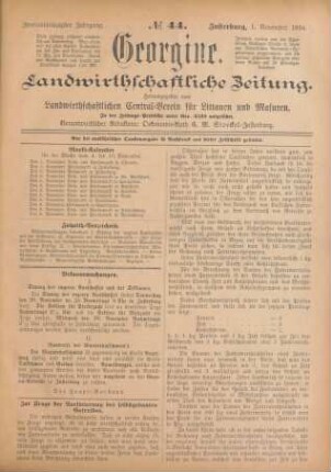 Zweiundsechzigster Jahrgang. No. 44. Insterburg, 1. November 1894.
