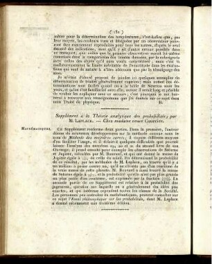 Supplément á la Théorie analytique des probabilites;