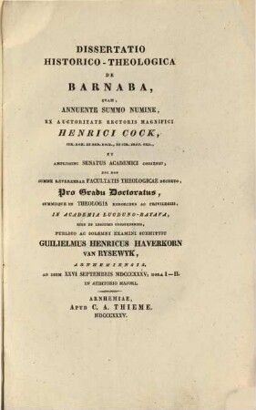 Diss. hist.-theol. de Barnaba