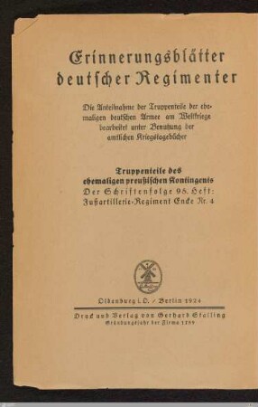 Fußartillerie-Regiment Encke (Magdeburgisches) Nr. 4 : nebst Angaben über seine Kriegsverbände