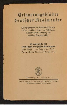 Fußartillerie-Regiment Encke (Magdeburgisches) Nr. 4 : nebst Angaben über seine Kriegsverbände