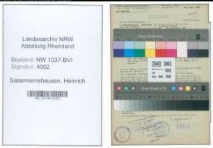 Entnazifizierung Heinrich Sassmannshausen , geb. 17.11.1911 (Fahrer)