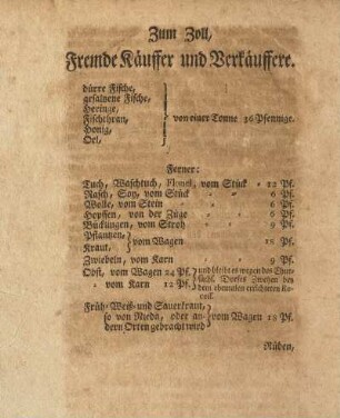 Zum Zoll, Fremde Käuffer und Verkäuffere
