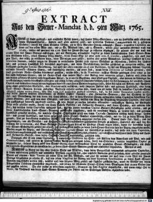 Extract Aus dem Steuer-Mandat d.d. 9ten März 1765