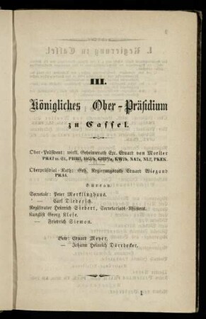 Königliches Ober-Präsidium zu Cassel