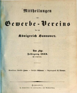 Mittheilungen des Gewerbevereins für das Königreich Hannover. 1859