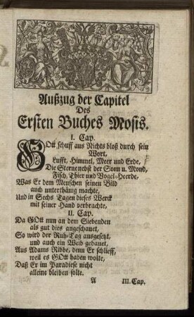 Außzug der Capitel Des Ersten Buches Mosis