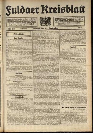 Erste Ausgabe vom Mittwoch, den 17. September 1913.