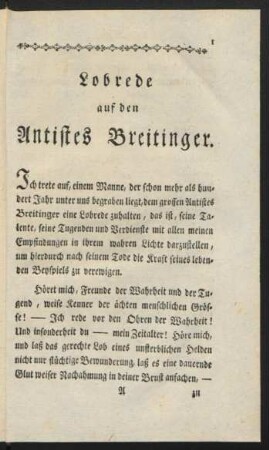 Lobrede auf den Antistes Breitinger