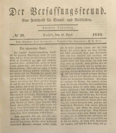 № 29. Cassel, den 11. April 1832.