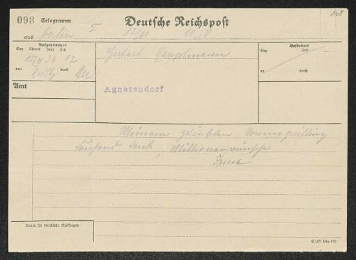 Brief von Irma Klimsch an Gerhart Hauptmann
