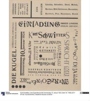 Die Kugel Merzsoirée Donnerstag 10. Januar 1924